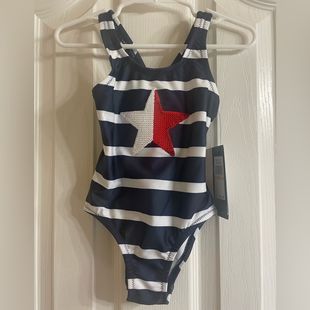 Tommy Hilfiger Blue and White One Piece Swimsuit Nautical Stripes